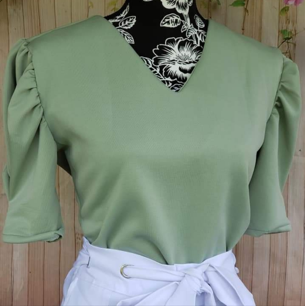 Ashley Top Puffed-sleeve Large-Teal